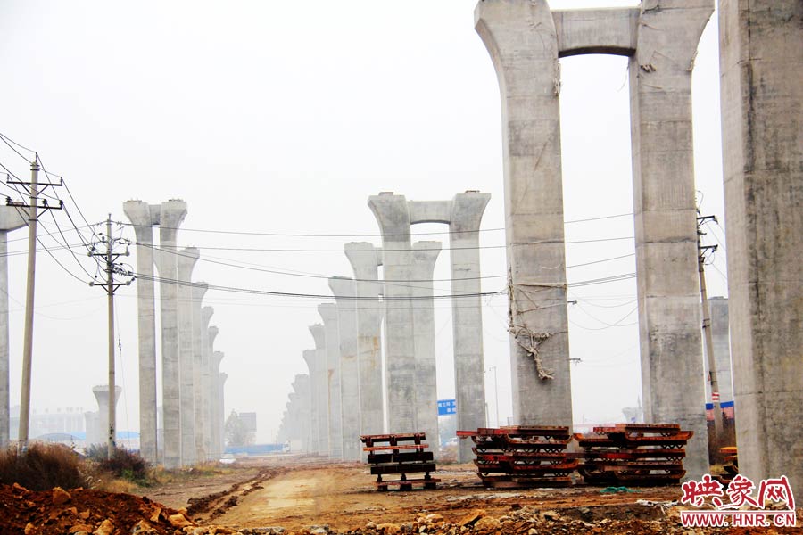 南北方向已架起數(shù)百根橋墩，一眼望不到邊際。