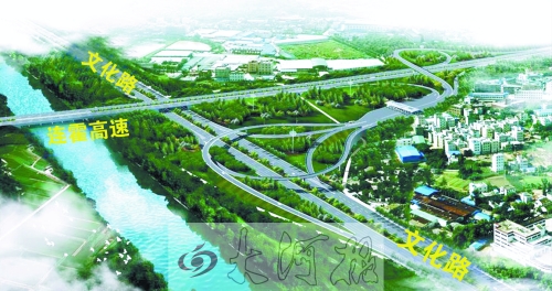 文化路連霍高速互通式立交效果圖,“大球拍”造型很萌。