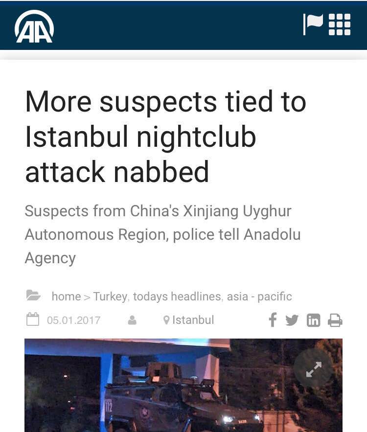 香港東網(wǎng)1月5日晚間報(bào)道稱，土耳其伊斯坦布爾元旦恐襲才發(fā)生數(shù)日，西部城市伊茲密爾周四發(fā)生汽車炸彈襲擊，至少11人受傷，當(dāng)中1人重傷，有目擊者稱現(xiàn)場傳出槍聲，警方證實(shí)4人死亡，包括2名行兇者及1名警員和法院職員。事發(fā)后不久，土耳其國營媒體阿納多盧通訊社報(bào)道稱，該國警察拘押了幾人，他們是來自中國。